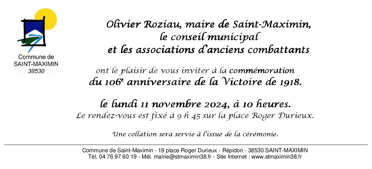 Cérémonie du 11 novembre 2024  - rendez-vous à 9 h 45 sur la place Roger Durieux 