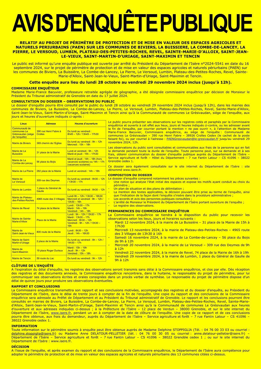 Réunions publiques sur le périmètre de protection et de mise en valeur des espaces agricoles et naturels périurbains (PAEN) du Grésivaudan