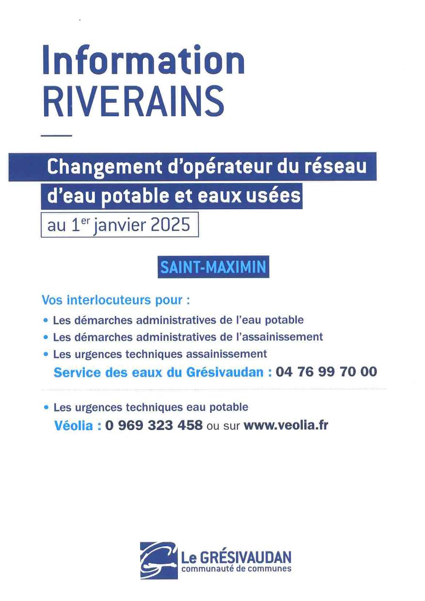 Changement dopérateur des réseaux deau au 1er janvier 2025